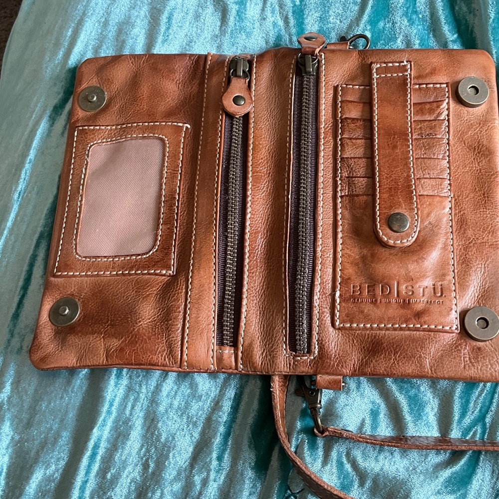 Bedstu Tan Distressed Leather Women’s Long Crossbody Wallet